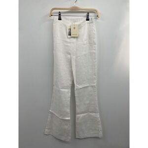 Posse Pants Women XS Ivory 100% Linen High-Waist Flared Leg Trousers Coastal NWT